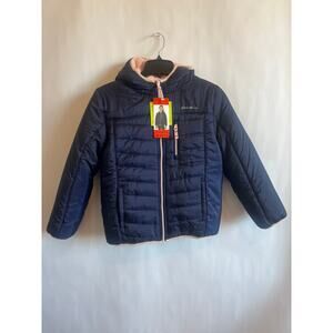 EDDIE BAUER NEW GIRLS DEER HARBOUR REVERSIBLE HOODED JACKET NAVY BLUE PINK MED